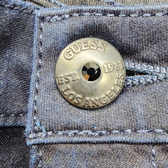 Guess Jeans Womens 28 Blue Dark Wash Low Rise Crop Ruched Hem Stretch Denim - Picture 2 of 16